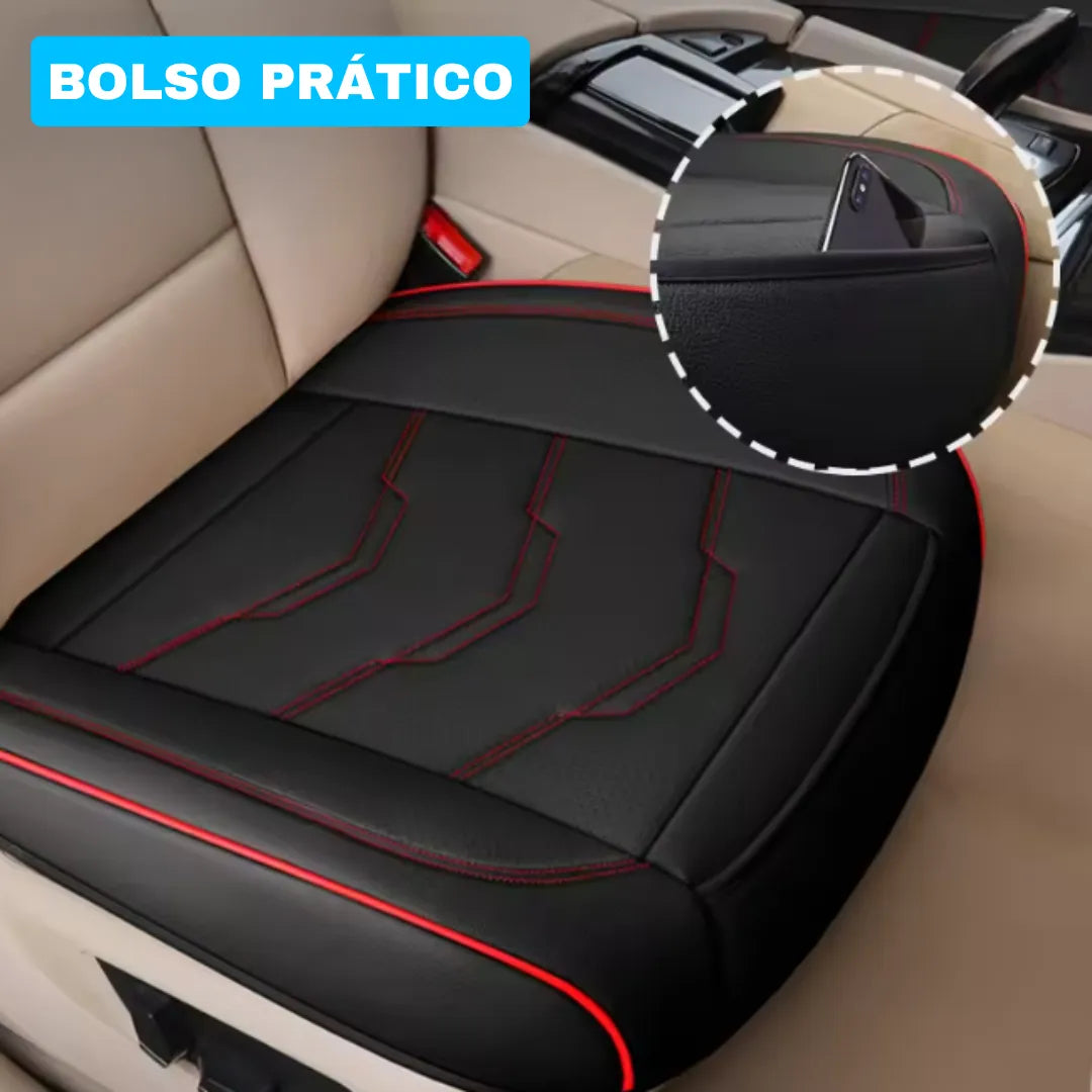 Almofada para banco de carro com bolso lateral para guardar celular e objetos