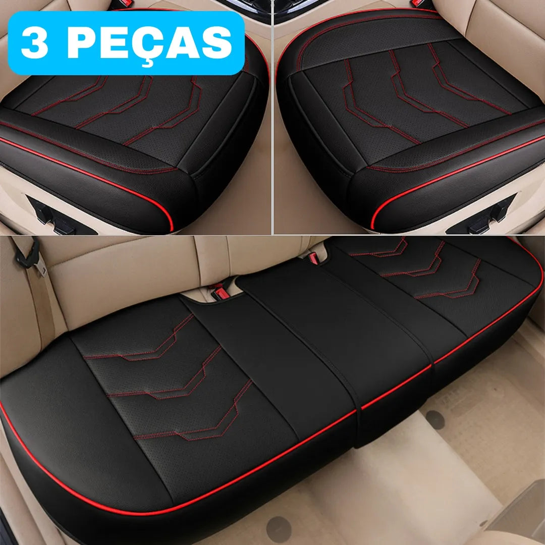 Kit com 3 almofadas para carro instalado nos bancos dianteiros e traseiro