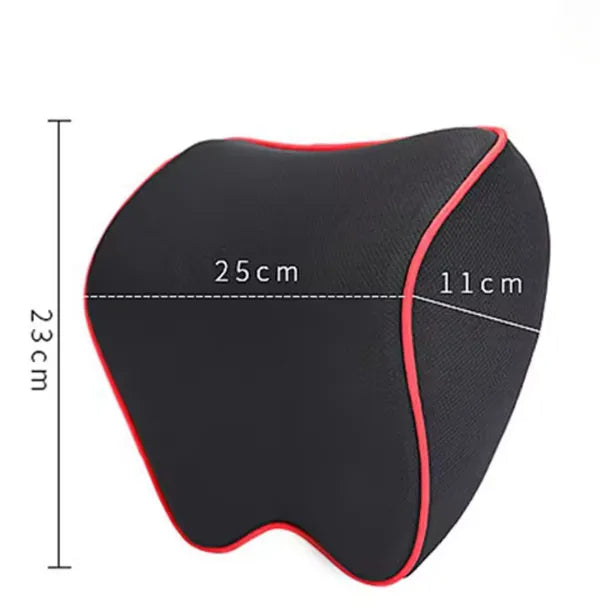 Apoio de pescoço para carro com dimensões visíveis para conforto e ajuste perfeito.