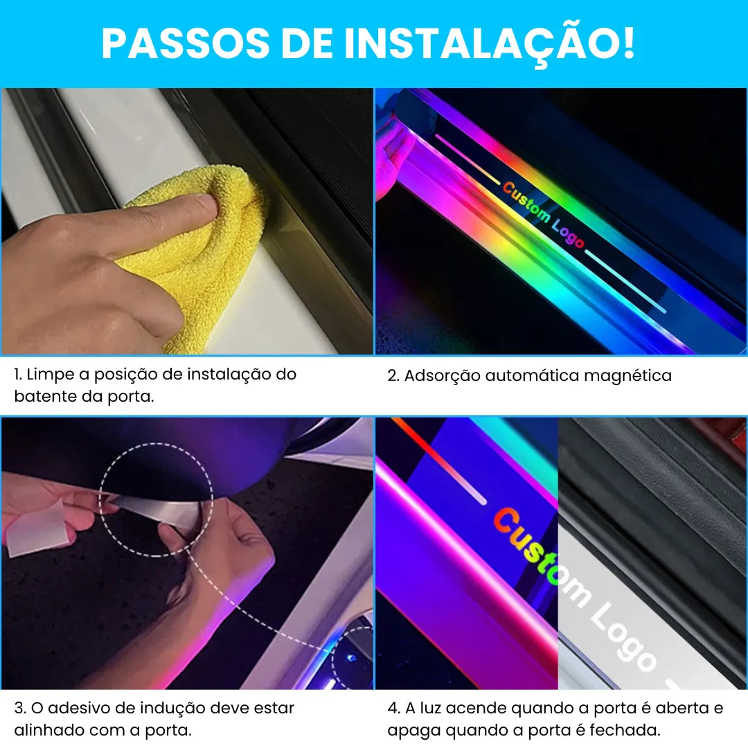 instalação rápida e prática do Led para Soleira de Carro