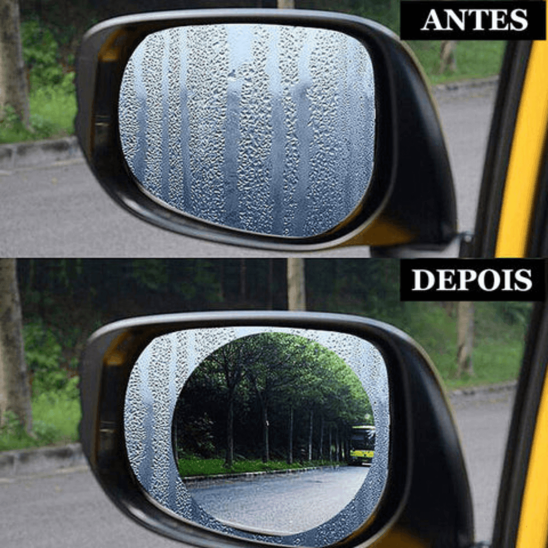 Diferença entre retrovisor com película e sem, visão perfeita mesmo com chuva