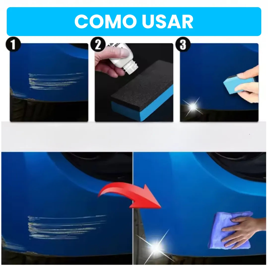 imagem mostra como usar o removedor de riscos do carro em 3 passos fáceis