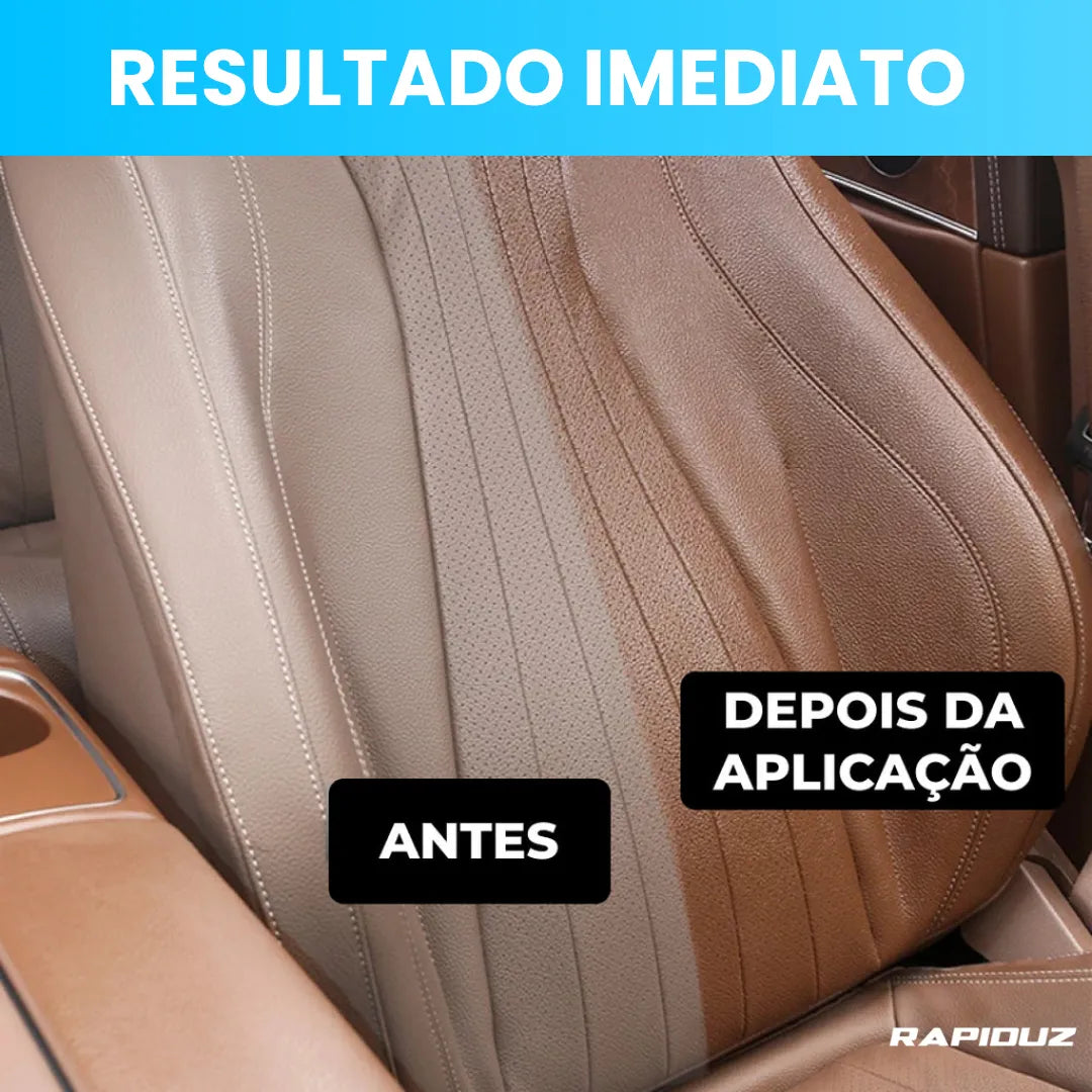Comparativo de banco de carro antes e depois do uso do renovador automotivo