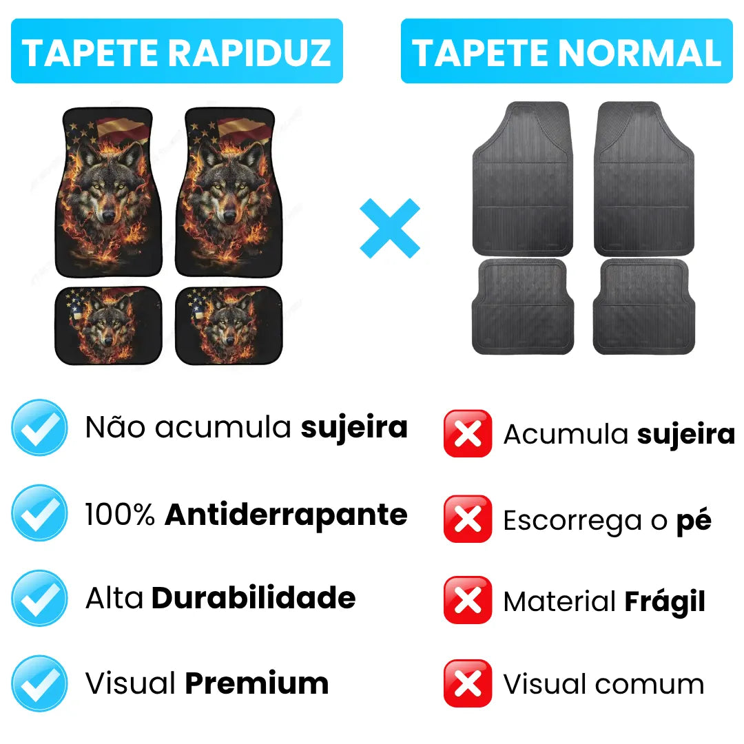 imagem mostra tapete para carro da marca rapiduz sendo comparado com um tapete automotivo normal