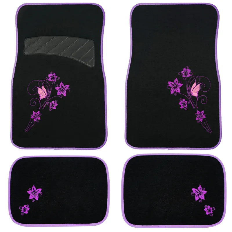 Tapete de carro com visual de flores roxas, estilo marcante e proteção completa