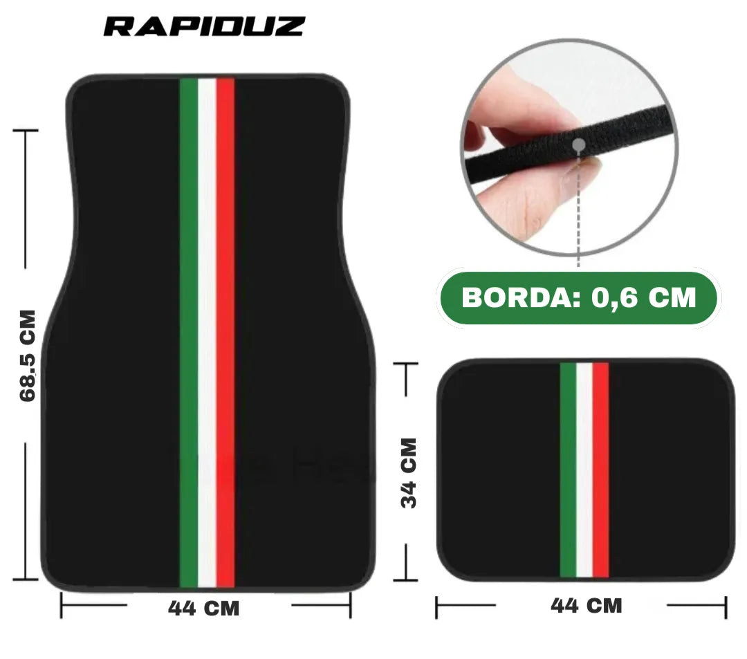Imagem mostra as medidas do tapete da Itália em centímetros, altura e largura detalhadas