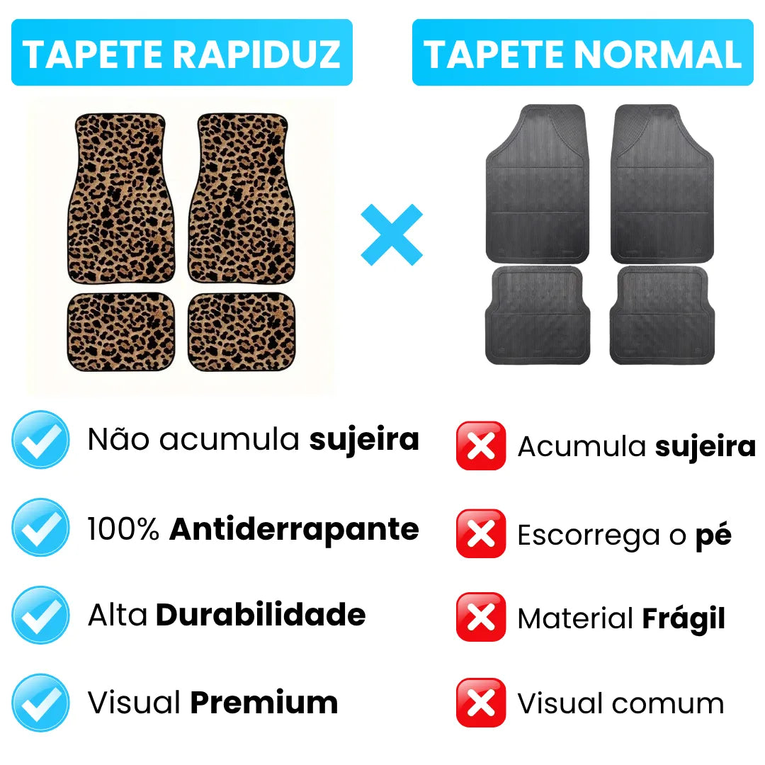 tapete automotivo normal, sendo comparado com o tapete para carro da rapiduz