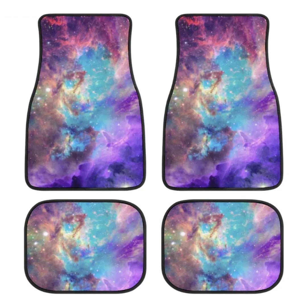 Kit com 4 tapetes de carro com design de galáxia, ideal pra quem curte visual diferente