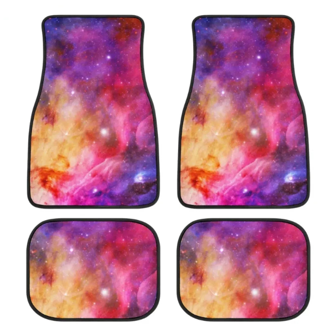 Tapetes automotivos estampados com galáxia, conjunto completo com 4 peças