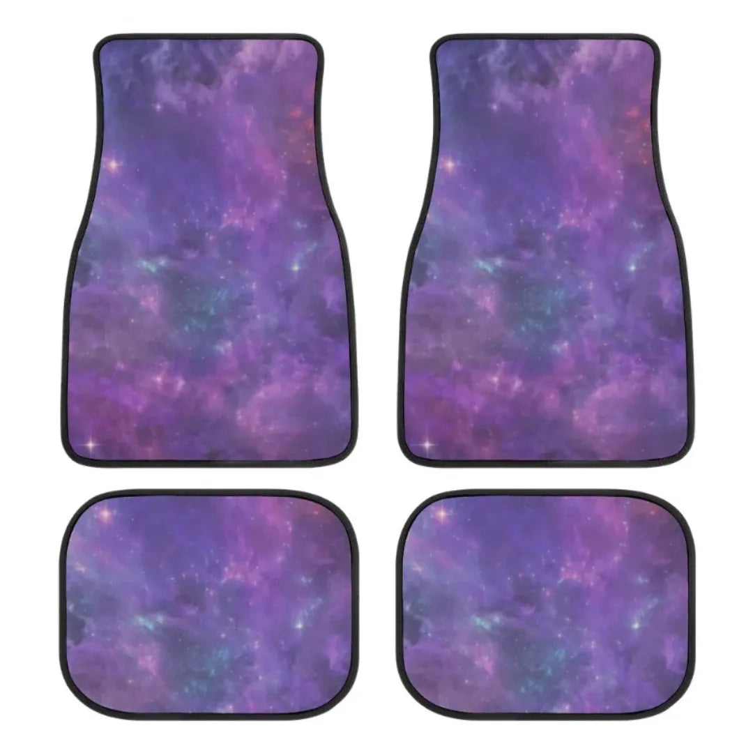 4 tapetes de carro com estampa de galáxia, perfeitos pra quem gosta de estilo único no carro