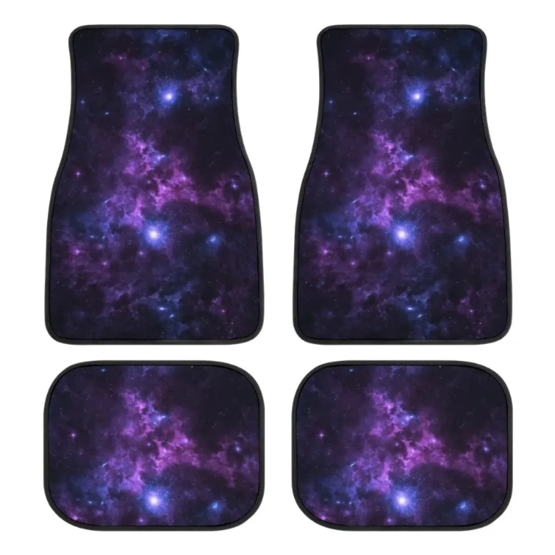 Imagem mostra apenas o tapete com visual de galáxia e cores vibrantes