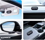 Imagem mostra um alarme de carro com luz intensa visto de varios angulos dentro do carro