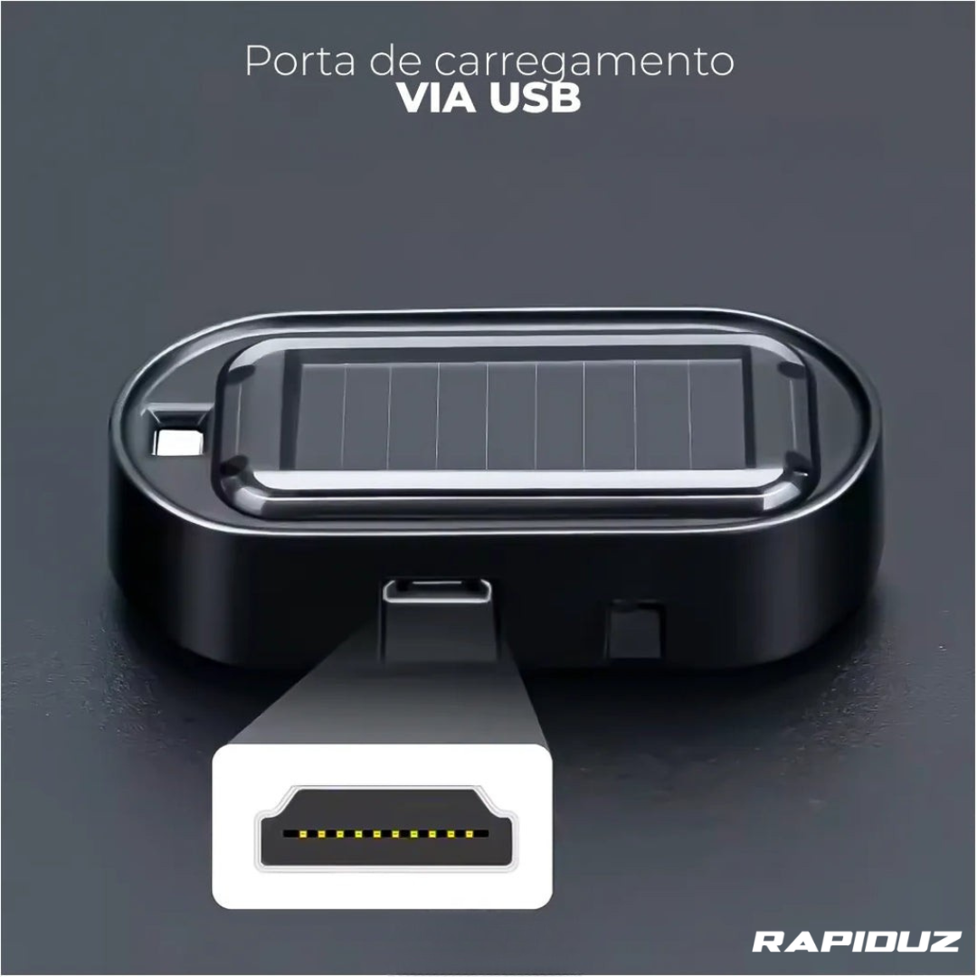 Alarme automotivo com brilho forte, recarregável por porta USB