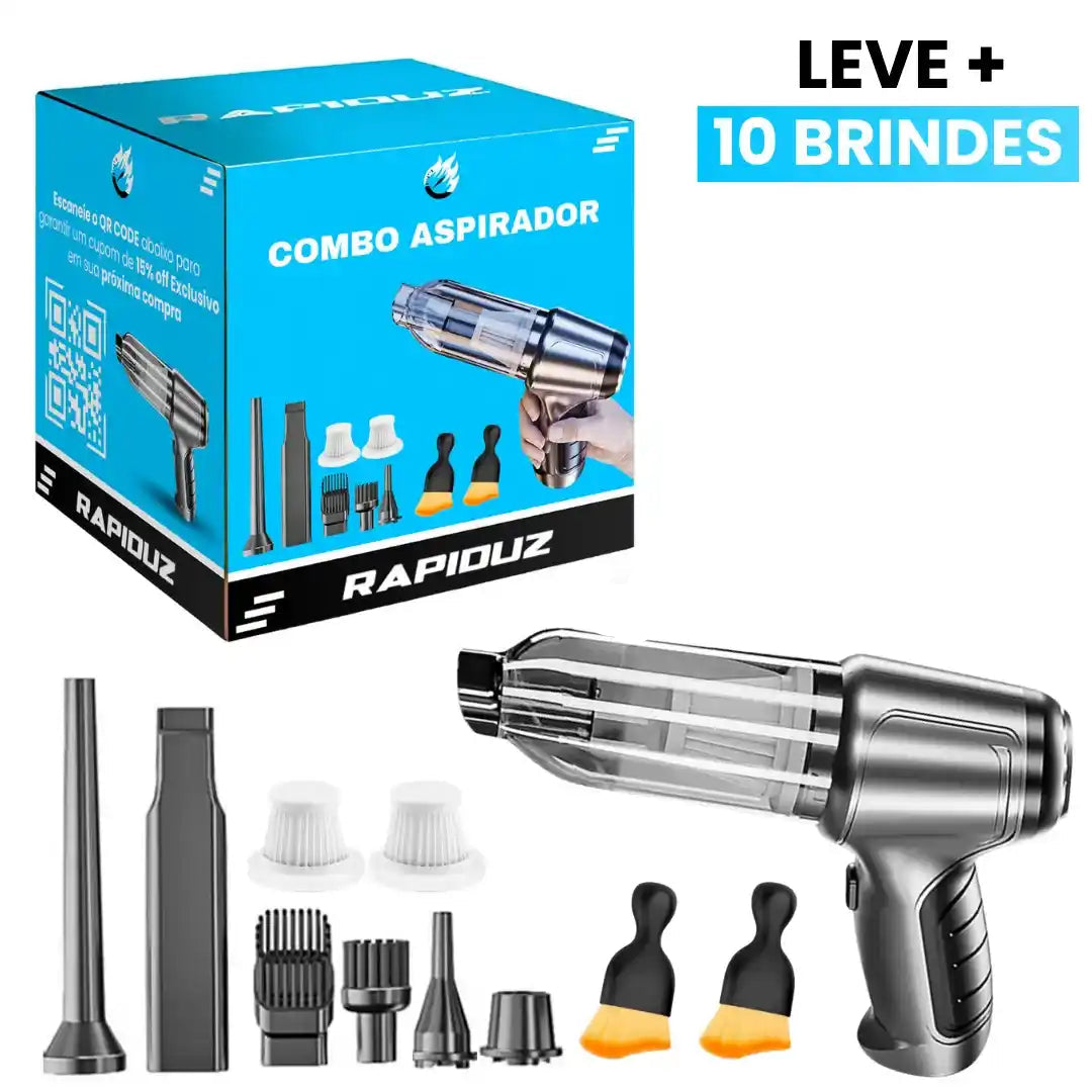 aspirador de po para carro com mais 10 acessórios de brinde inclusos 