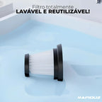 aspirador de po para carro que possui um filtro lavavel e reutilizavel
