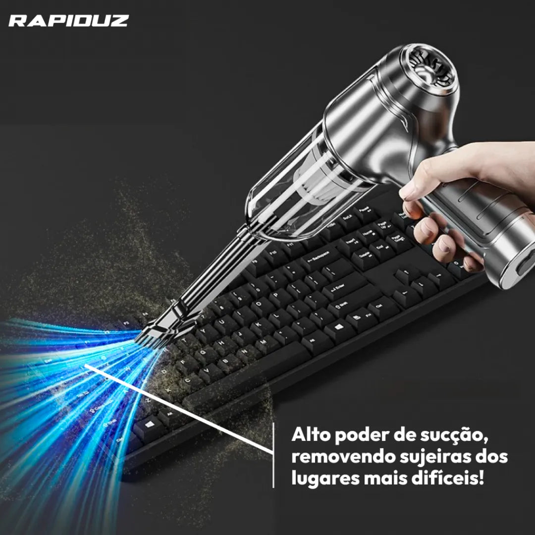 imagem mostra aspirador de po para carro sugando poeira