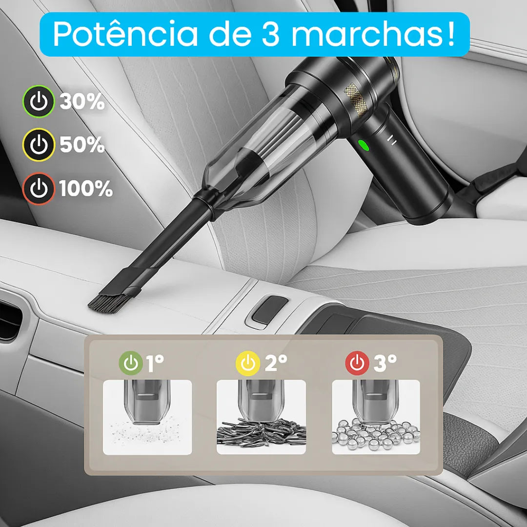 imagem mostra a potência completa do aspirador de po para carro