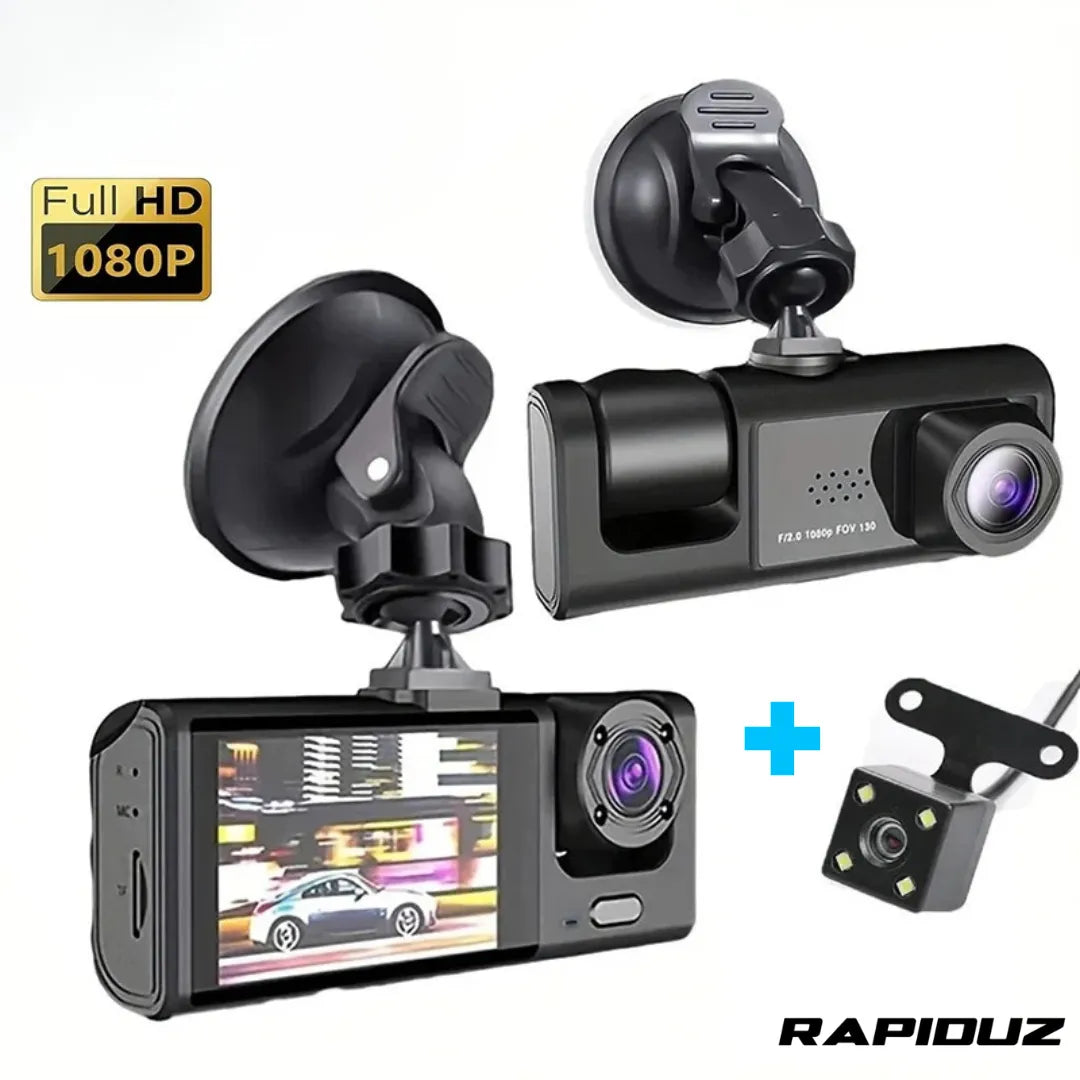 Câmera de ré com tela que possui visão frontal e traseira em tempo real no carro