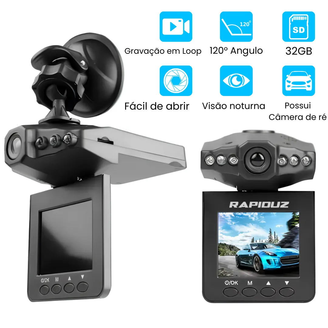 Câmera de ré com visão noturna, cartão 32GB e vídeo em tempo real para carro.