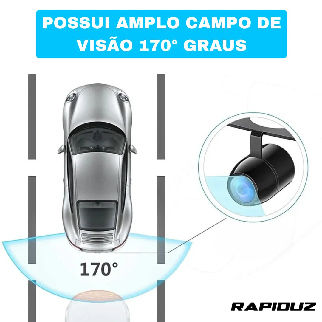 camera de ré veicular que possui amplo campo de visão de 170° 