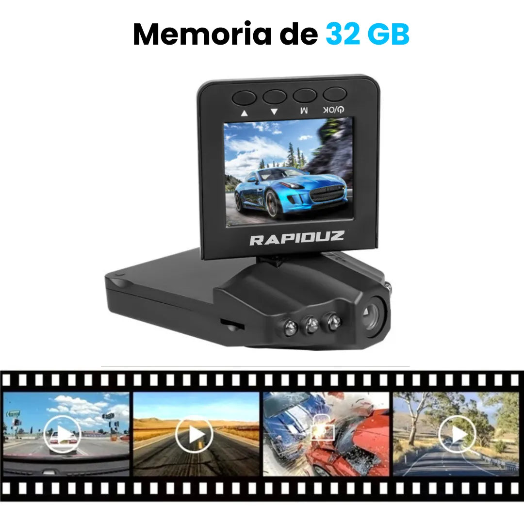 Câmera de ré com cartão de memória de 32GB, ideal para gravações longas e curtas no carro.
