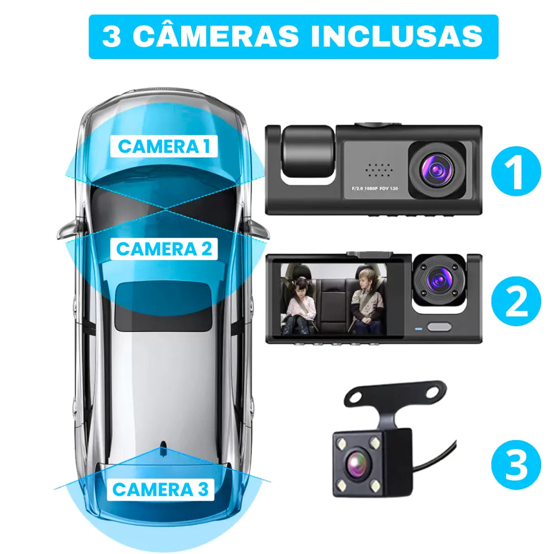 imagem mostra que a camera de ré tem 3 cameras incluas, para ter uma visão ampla