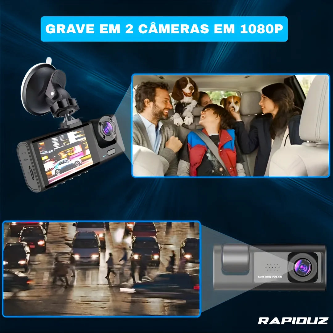 Câmera de ré com visão dupla, grava a frente do carro e o interior simultaneamente