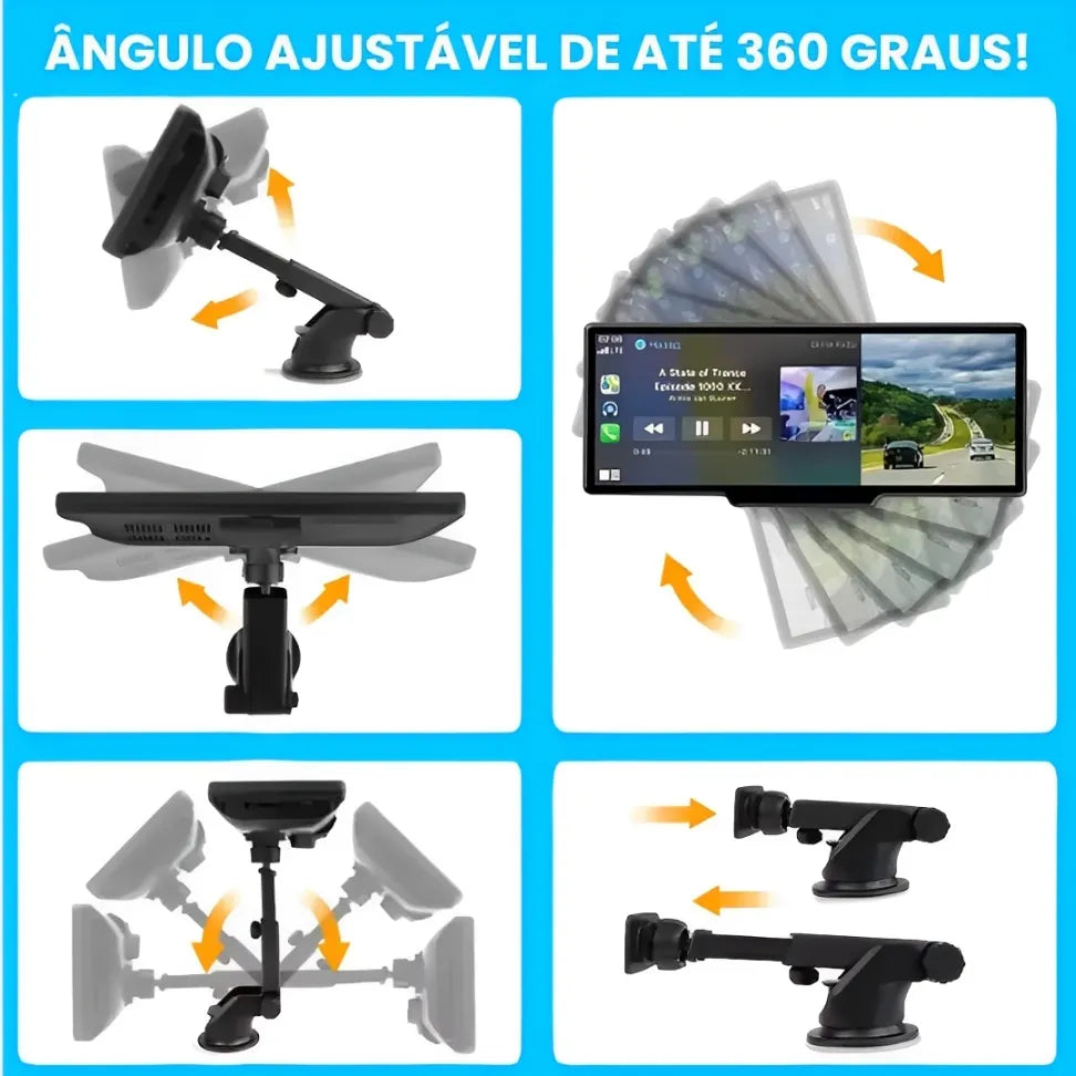 Câmera de ré com multimídia ajustável com rotação para vários ângulos de visão