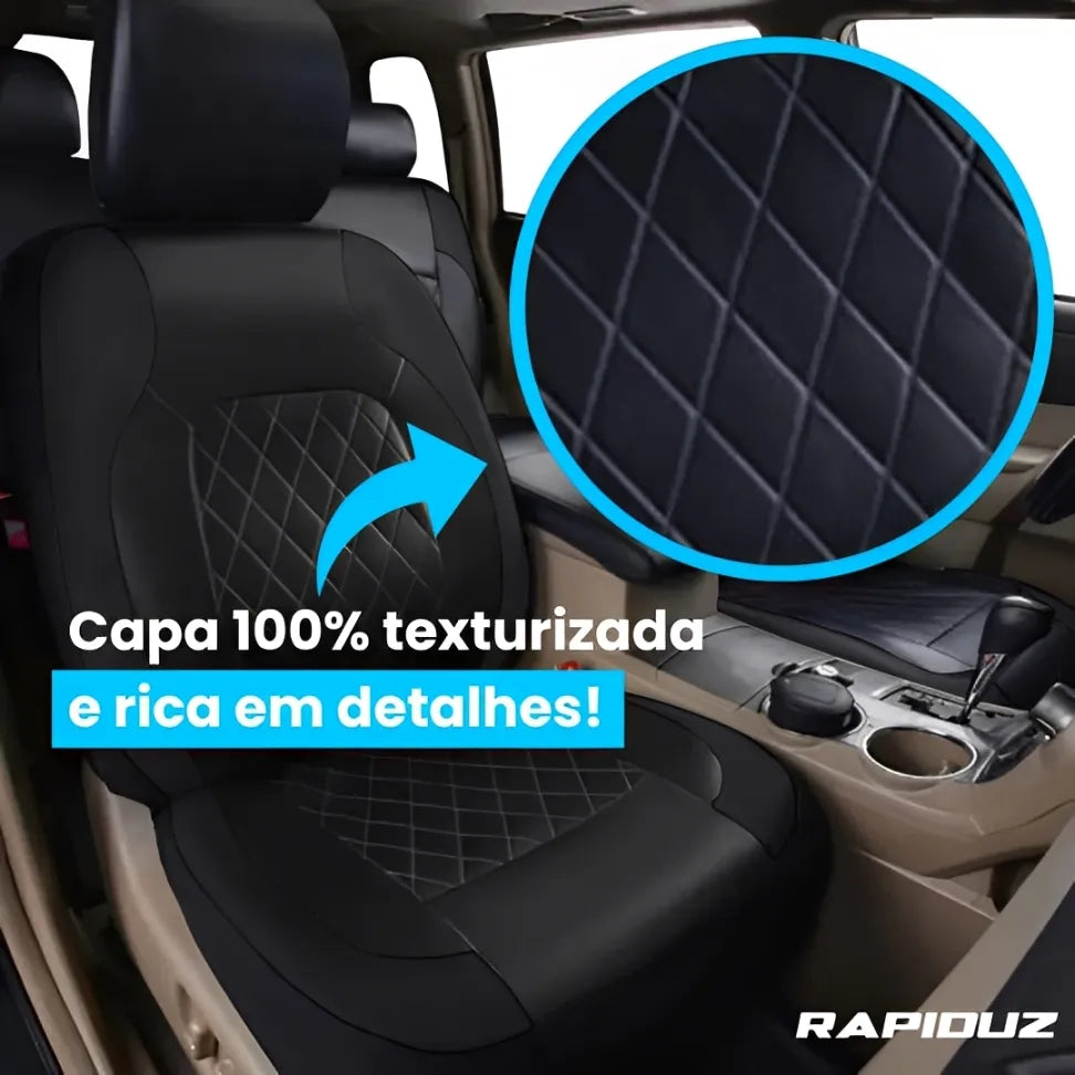 imagem mostra os detalhes de couro da capa de banco de carro 