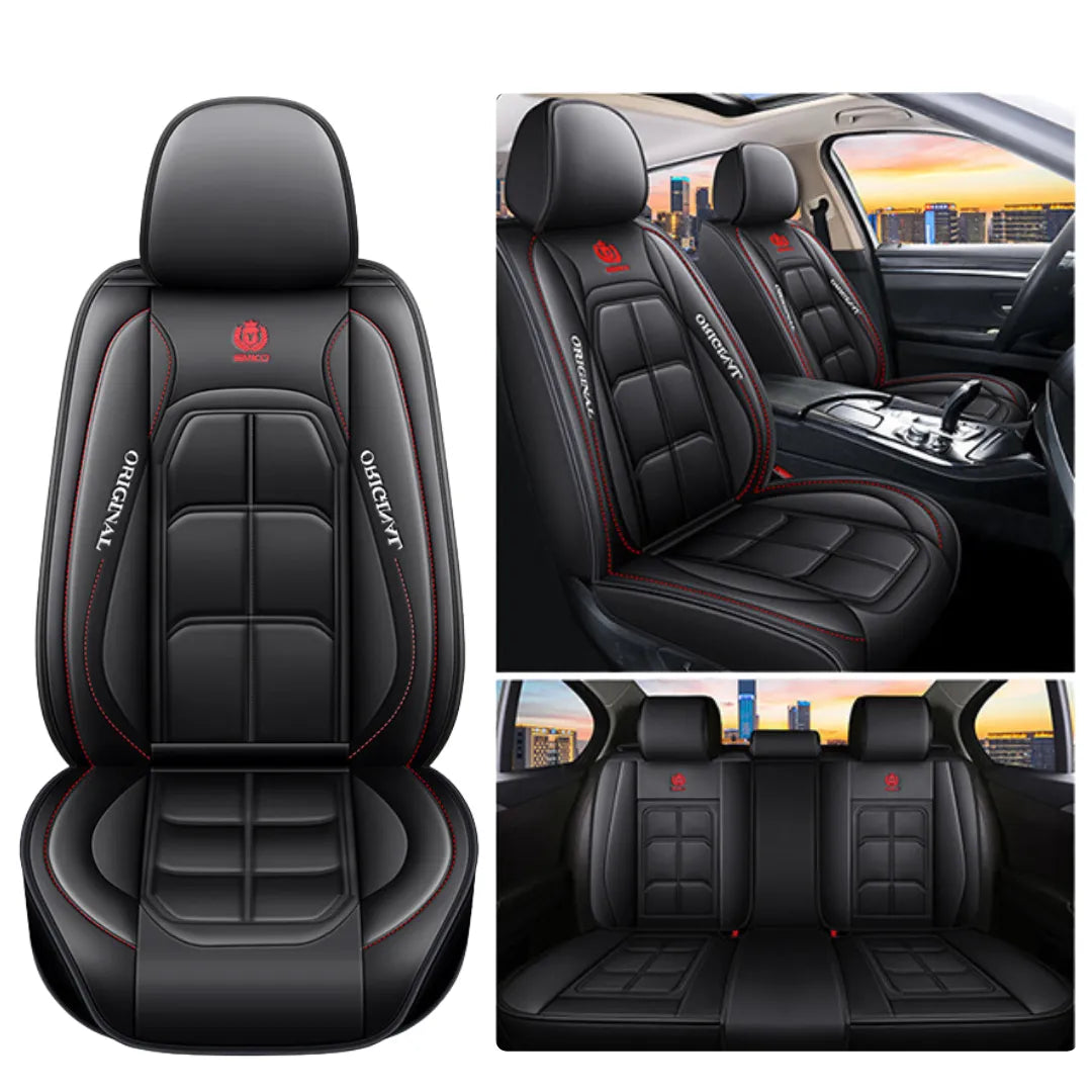 imagem mostra 4 capas de banco de carro na cor preta