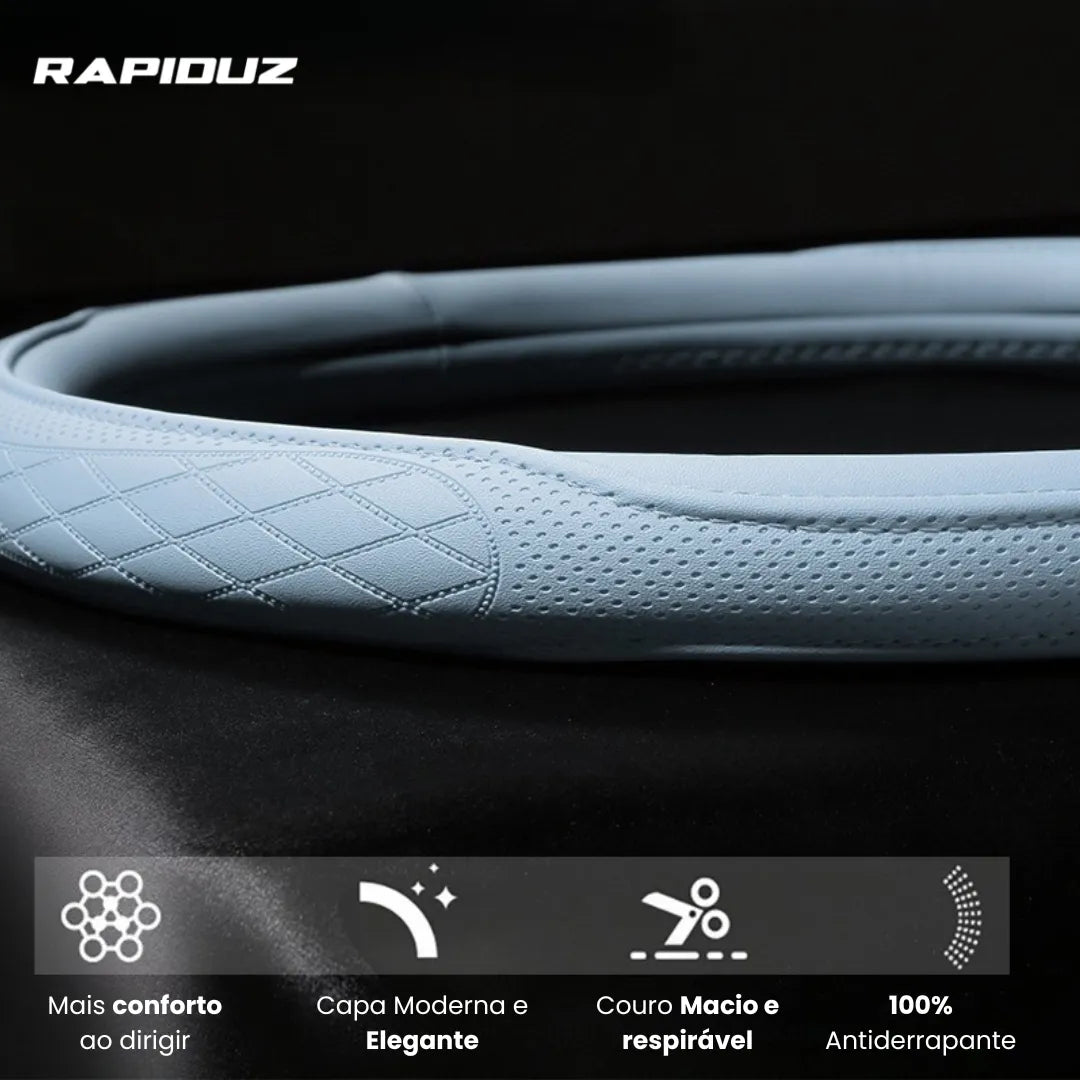 Capa de volante confortável, elegante e antiderrapante em couro macio.