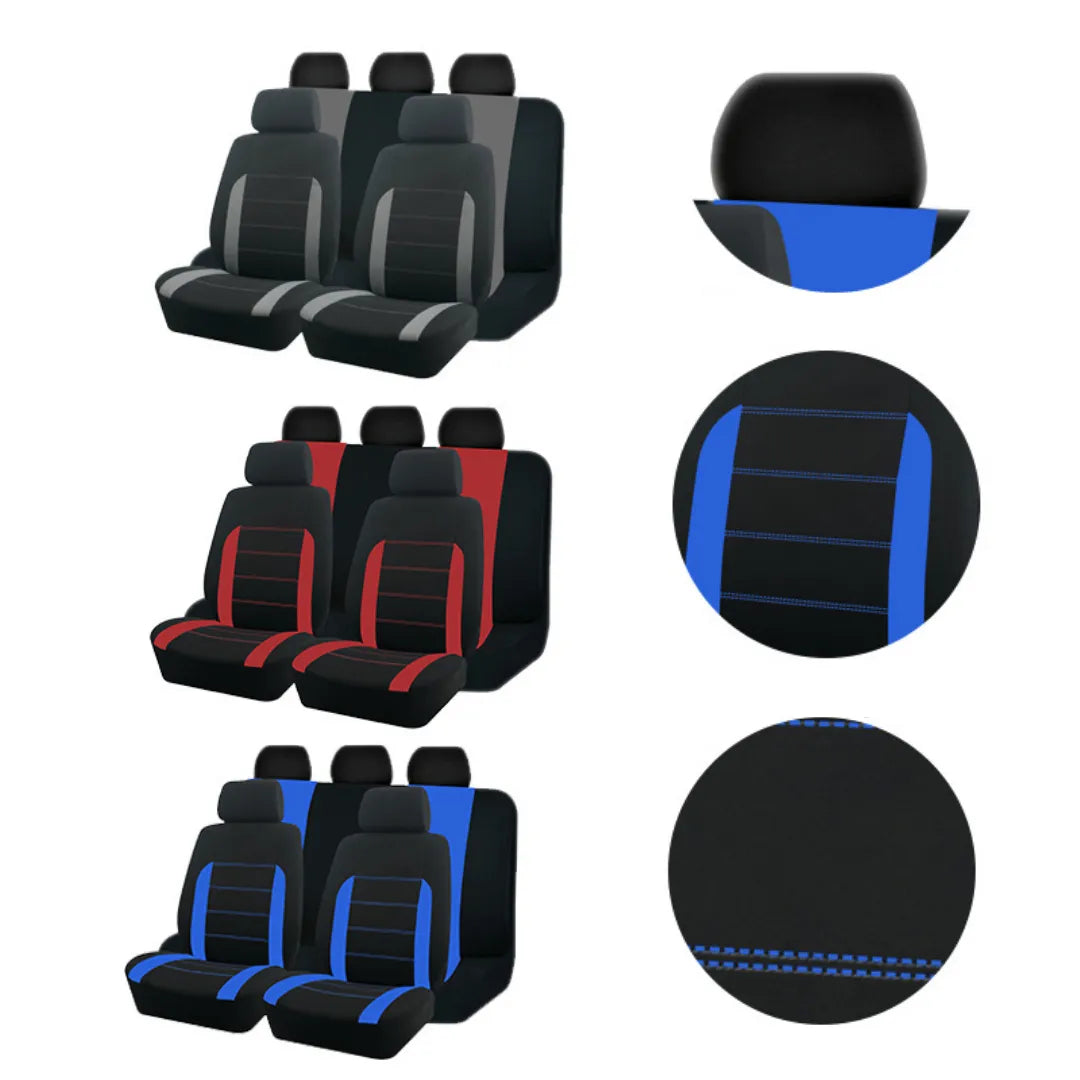 imagem mostra 3 capas para banco de carro universal de diferentes cores