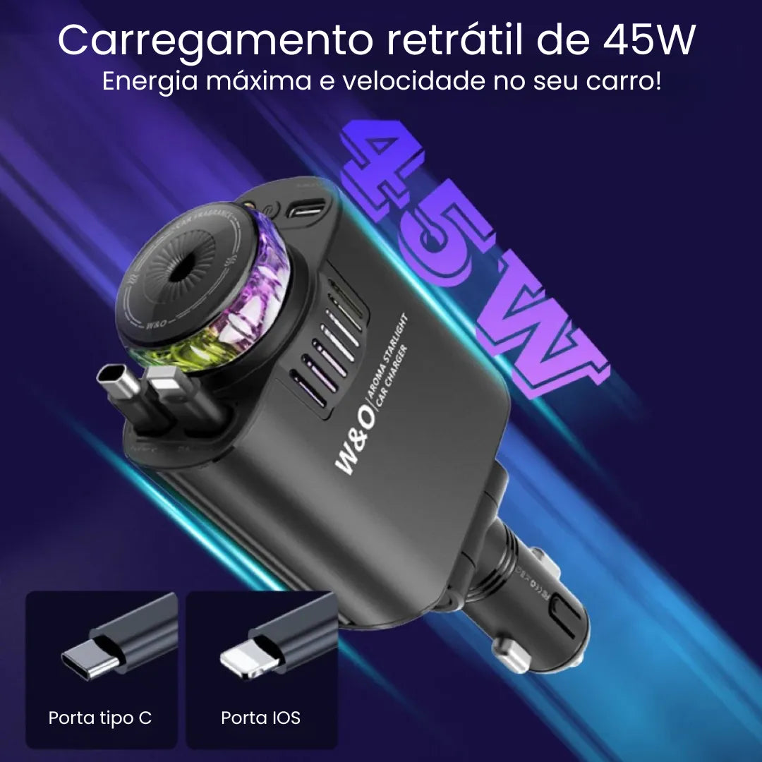 carregador veicular com carregamento retrátil 