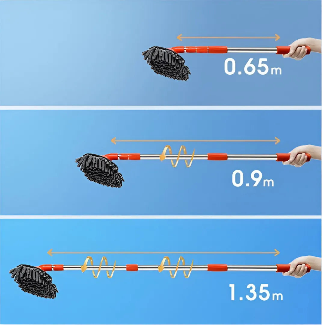 Esfregão com cabo extensível, alcança até 1,35 m para lavar todo o carro com facilidade.
