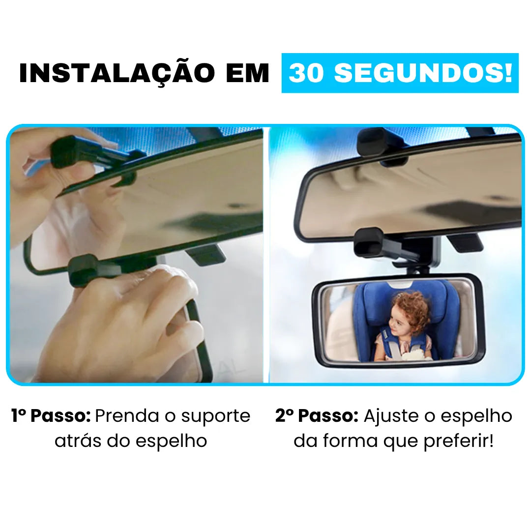 imagem mostra passo a passo de como instalar o espelho carro bebe de forma rápida e simples