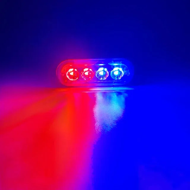 farol automotivo LED com brilho vermelho e azul, forte e luz ajustável para dirigir com segurança.