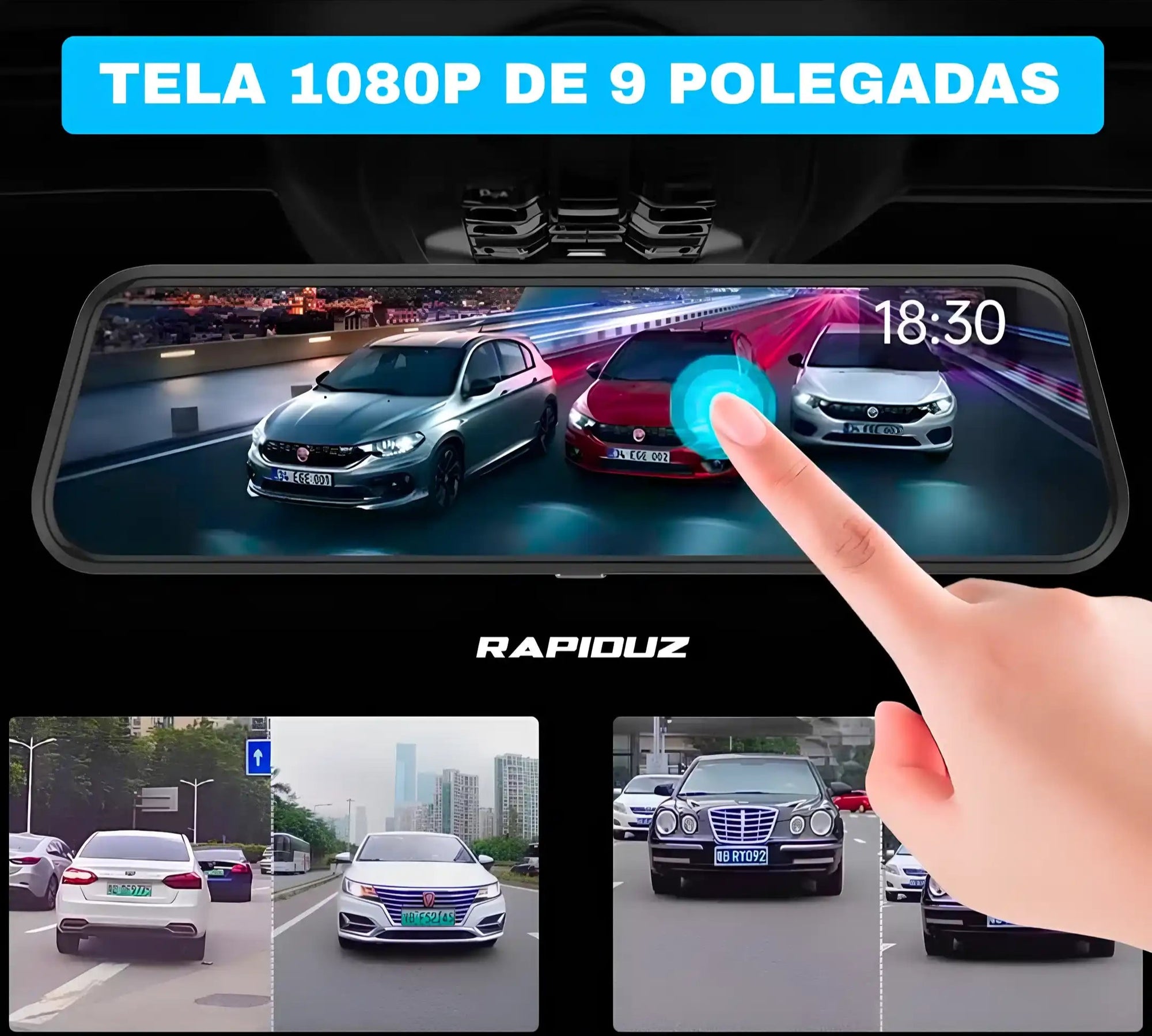 retrovisor com câmera de ré com tela de 9 polegadas na qualidade 1080p