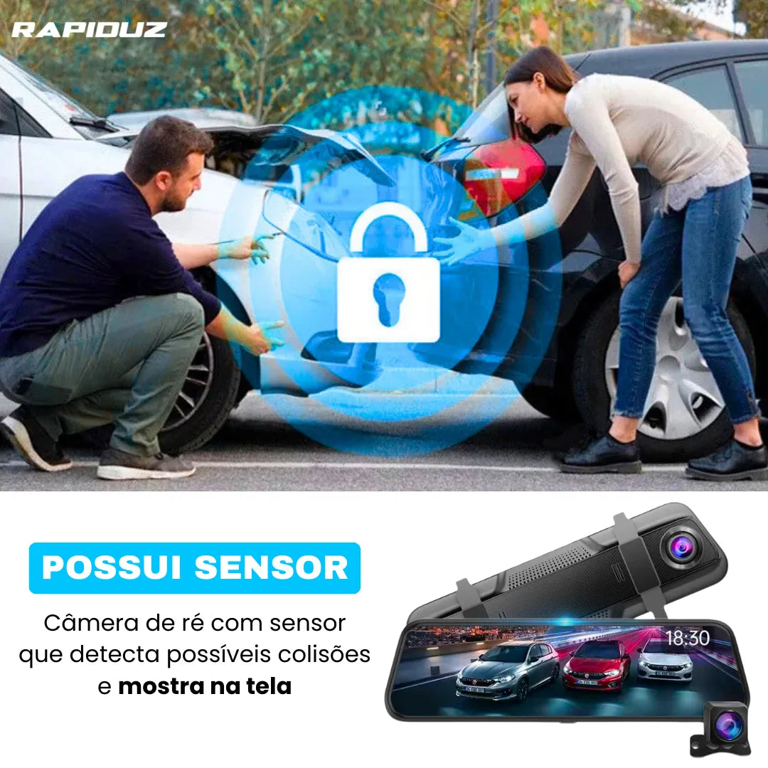 retrovisor com câmera de ré com sensor para evitar acidentes 