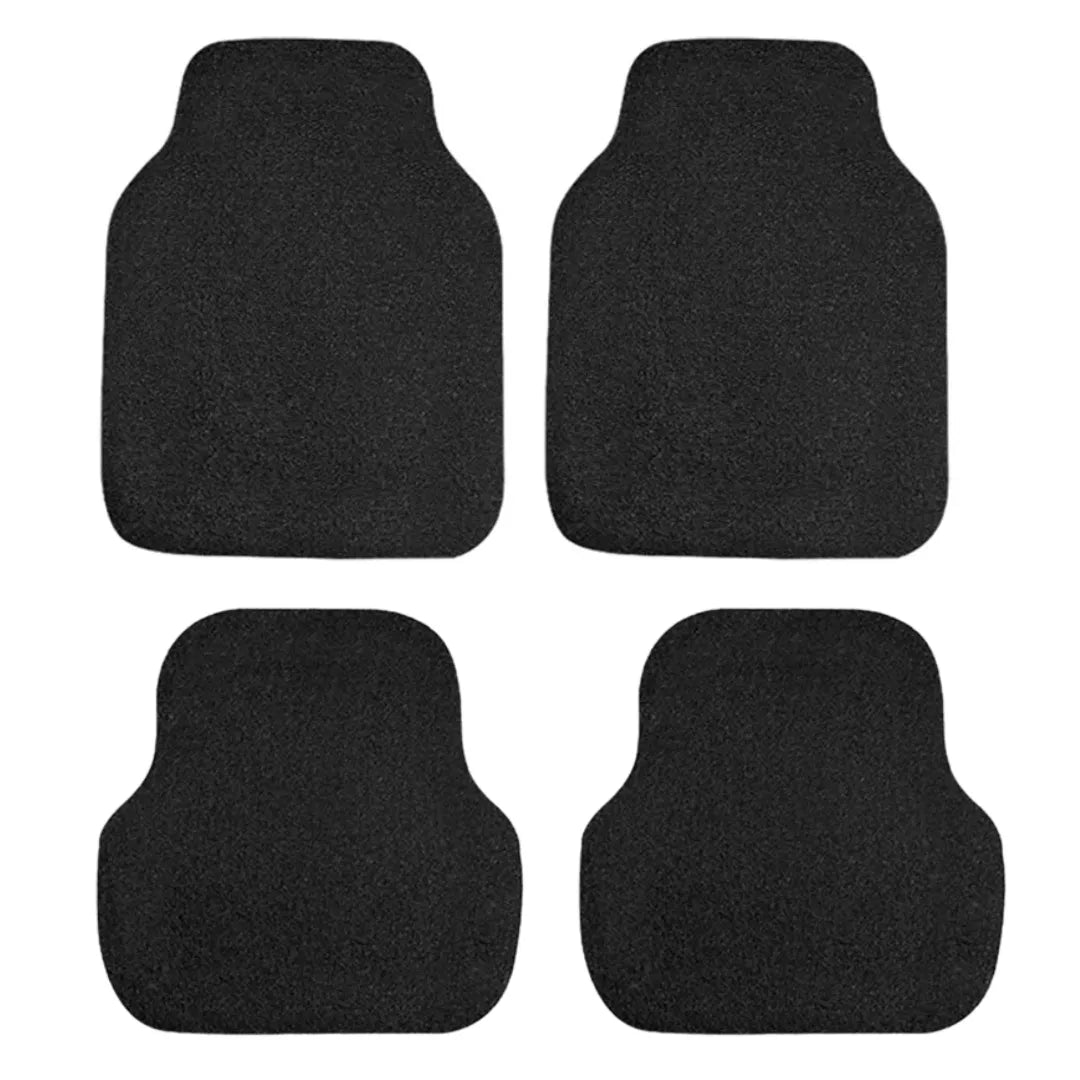 Conjunto com 4 tapetes automotivos  simples na cor preta, práticos e ideais para uso no dia a dia