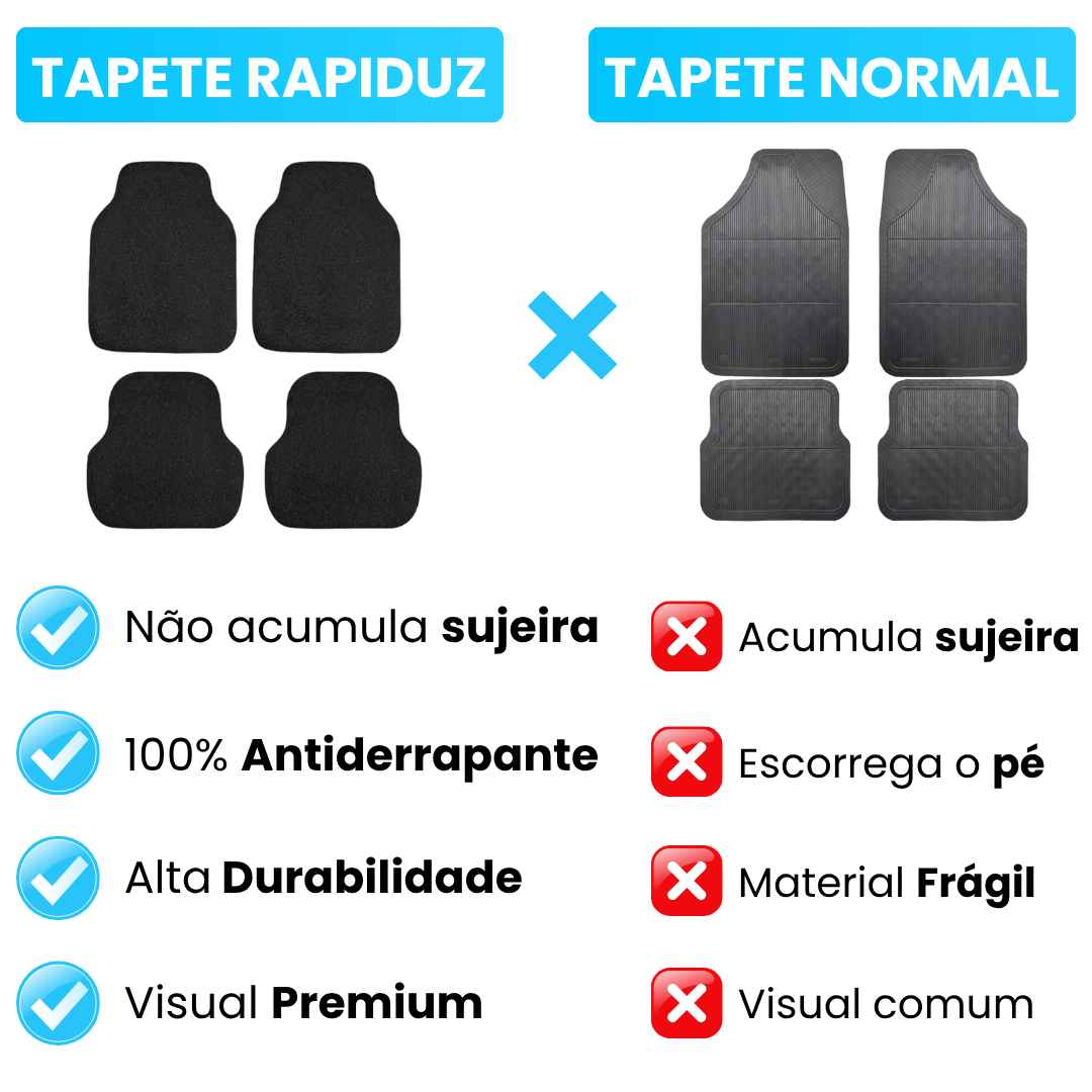 comparativo do tapete para carro da marca rapiduz com o tapete automotivo normal